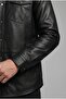 Navy Blue Leather Baby Collar Jacket Coat - 4