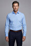قميص رجالي كلاسيكي بأكمام طويلة وياقة كلاسيكية بدون جيوب باللون الأزرق