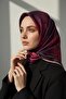 100% twill silk scarf 90x90 burgundy floral hand-stitched women's scarf - 3