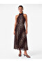 Crepe Fabric Sleeveless Halter Neck Midi Length Leopard Print Dress