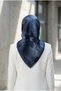 100% Twill Silk Floral Print Navy Color 90X90 Planting Shape : Hand Stitched Scarf - 7