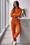 Women's Orange Hooded Crop Sweatpants Set - 2