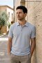 Men's Self-Striped Comfortable Blue Polo Collar T-Shirt - 4