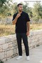 Men's Classic Navy Blue Polo Collar T-Shirt with Buttoned Pockets
