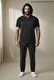Men's Large Size Patterned Loose Polo Collar Black T-Shirt - 5