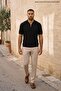 Men's Regular Striped Black Short Sleeve Polo Collar t Shirt - 7