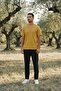Men's Summer Trend Cotton Basic V-Neck Yellow T-Shirt - 4