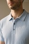 Men's Self-Striped Comfortable Blue Polo Collar T-Shirt - 6