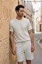 Men's Casual Patterned Premium Summer Green Linen T-Shirt - 3