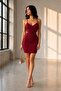 Low-Cut Waist Mini Crepe Dress 581789 Claret Red - 3