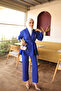 Cobalt Blue Collar Tunic and Trousers Set with Bronchial Detail