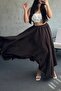 Women's Brown High Waist Elastic Waist Lined Crinkle Textured Asymmetrical Cut Long Maxi Skirt 8087 - 2