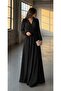 Black Double-Breasted Collared Long Dress 582692 - 3