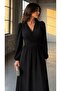 Black Double-Breasted Collared Long Dress 582692 - 2