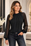 Long Lace Sleeve Semi Turtleneck Viscose Two Thread Fabric Women's Blouse