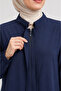 Plain Navy Blue Robe with Hidden Zipper - 4