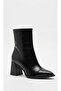 Women's Black Wrinkled Patent Leather Zippered Thick Heeled Boots - 5