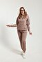 3 Thread Women's Tracksuit Set with Hooded Kangaroo Pocket, Soft Fleece Inside, Top and Bottom - 3