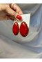 Women's Gold Gold-Framed Oval Large Burgundy Earrings - 5