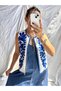 Women's White Color Blue Embroidered Linen Vest with Lining, Ethnic Bohemia Style - 4