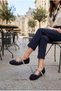 Mira Women's Black Plush Furry Stoned Special Design Ballerina Daily Home Office Shoes