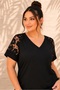 Women's Plus Size Shoulder Flower Tulle Stone Embellished Short Sleeve Stretchy Viscose Blouse