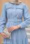 Baby Blue Viscose Dress with Ruffled Placket - 2
