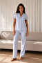 Women's Loose Long-Legged Cotton Blue Pajama Set - 6