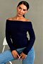 Navy Blue Madonna Collar Long Sleeve Knitwear Sweater Mg2184 - 8