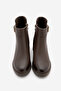 Women's Buckle Zippered Thick Heeled Boots Nuvos Brown - 6
