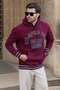 Burgundy Hooded Pocket Detailed Printed Men's Sweatshirt 7068