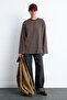 Oversize Crew Neck Striped Long Sleeve T-Shirt I5557Ax26Au - 2