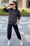 Girl's Hooded Stripe Printed Diver Fabric Tracksuit Set with Sleeve Pockets Esf7031 - 5
