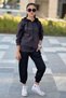 Girl's Hooded Stripe Printed Diver Fabric Tracksuit Set with Sleeve Pockets Esf7031