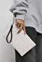 Star Patterned White Shiny Portfolio & Clutch Bag with Removable Wrist Strap 30 X 19 cm - 2