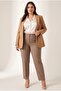 Elastic Waist Plus Size Gabardine Wide Leg Trousers Mink - 3