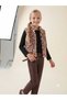 Girl's Leopard Model Plush Vest Black Velvet Lycra Leggings Waist Bag Set of 4 - 4