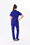 Women's Polo Collar Cobalt Blue Lycra Nurse Doctor Scrubs Set - 6