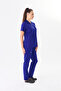 Women's Polo Collar Cobalt Blue Lycra Nurse Doctor Scrubs Set - 7