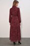 Women's Patterned Long Hijab Dress 2586 - Burgundy - 3