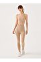 Luz Belt Rip Detailed High Waist, Firming Leggings Beige