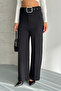 Women's High-Waist Belted Wide-Leg Palazzo Pants Black - 2