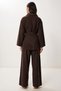 Scarf Detailed Gabardine Shirt and Trousers Set Lby0070 Brown - 7