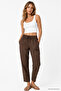 Women's brown elastic waist woven carrot pants - 2