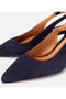 Women's Suede Leather Navy Blue Open Back Thick Heeled Shoes - 3