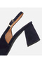 Women's Suede Leather Navy Blue Open Back Thick Heeled Shoes - 6
