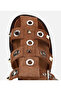 Women's Suede Leather Flat Sandals with Tan Stud Detail - 5