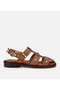 Women's Suede Leather Flat Sandals with Tan Stud Detail