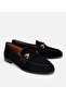 Women's Suede Leather Black Buckle Classic Loafer - 2