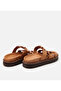 Women's Leather Tan Buckle Flat Slippers - 6